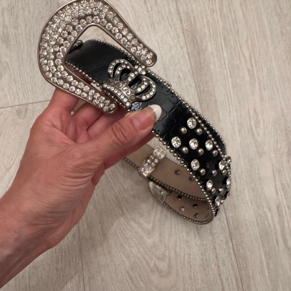 Black Rhinestone Studded Belt - Picture 5 of 6